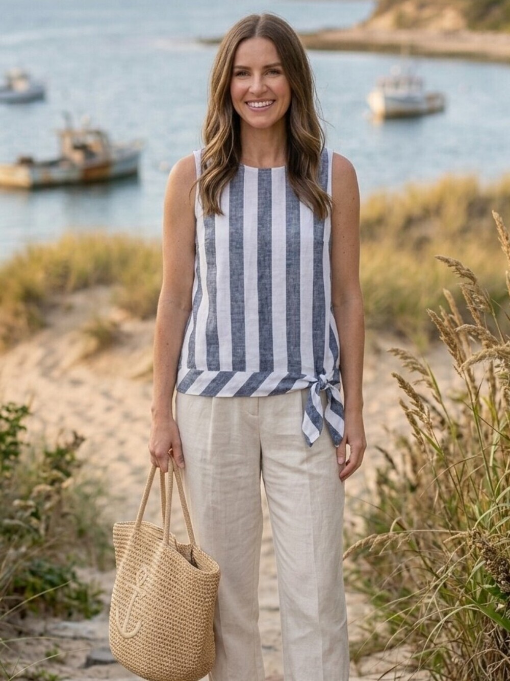 J.Crew Striped Linen Blend Tie-Hem Sleeveless Top – Size 00